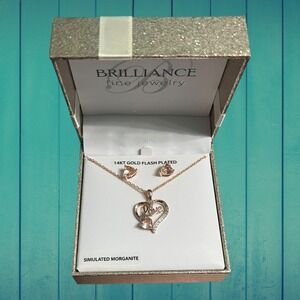 Brilliance Fine Jewelry 14KT Gold Flash Plated Simulated Morganite Heart Set 18"